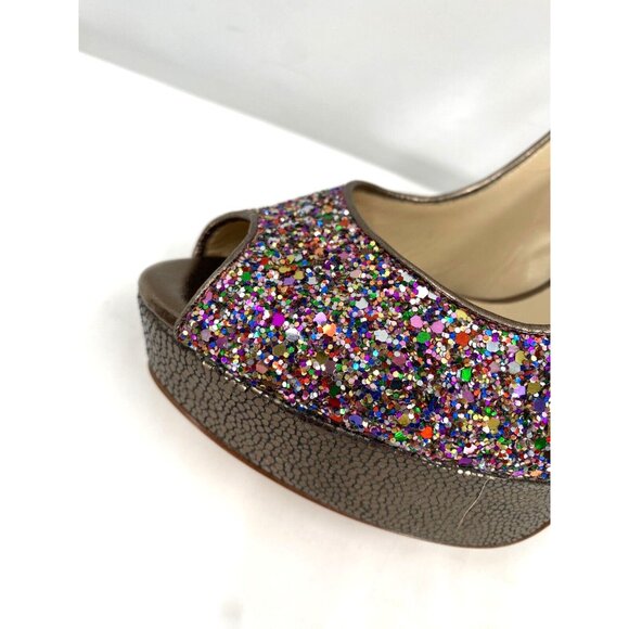 Jimmy Choo CLUE Glitter Gold Slingback Platform Open Toe Sandals Shoes Sz 38.5 - Picture 6 of 16